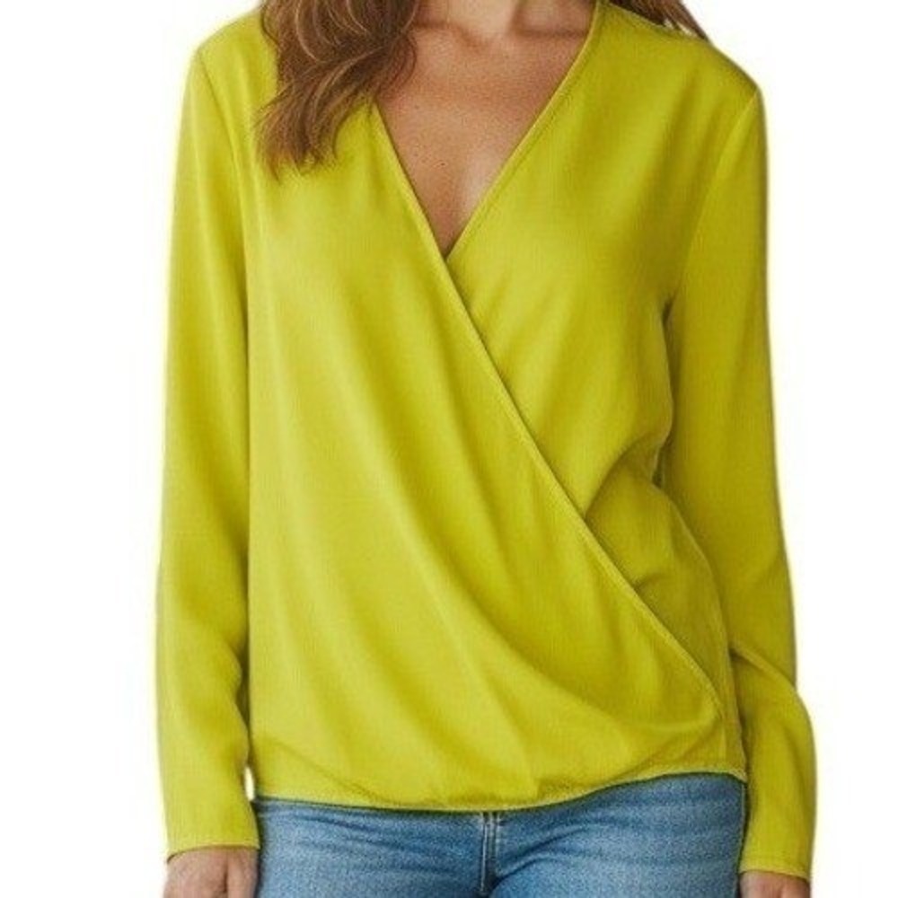BANANA REPUBLIC Chartreuse Lime Yellow Wrap Surplice V-Neck Blouse NWT Size XS
